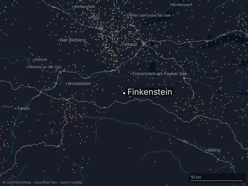 Karte der Blitze bei Finkenstein am Samstag, 20. Juni 2026