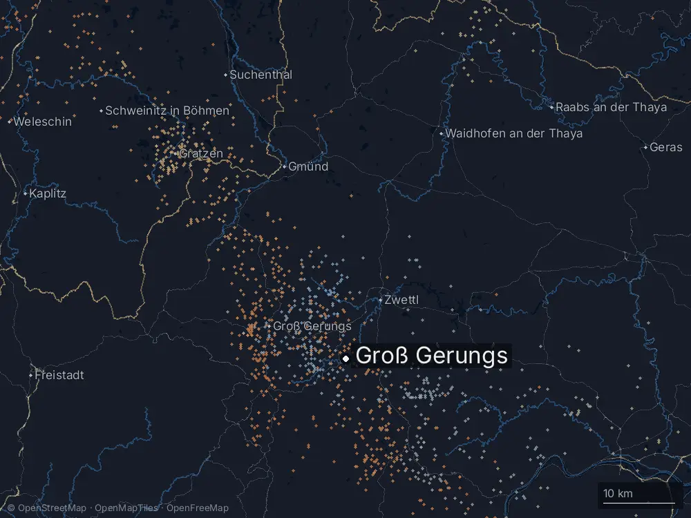Karte der Blitze bei Groß Gerungs am Samstag, 20. Juni 2026