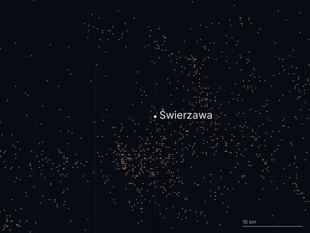 Karte der Blitze bei Świerzawa am Samstag, 20. Juni 2026