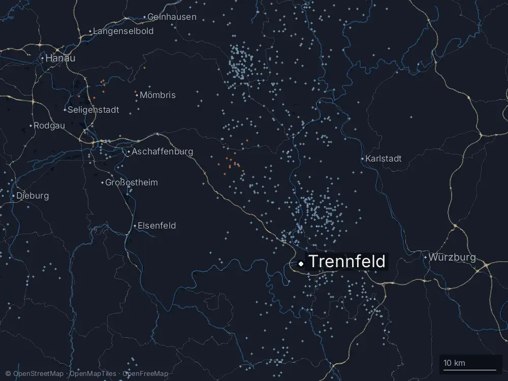 Karte der Blitze bei Trennfeld am Samstag, 20. Juni 2026