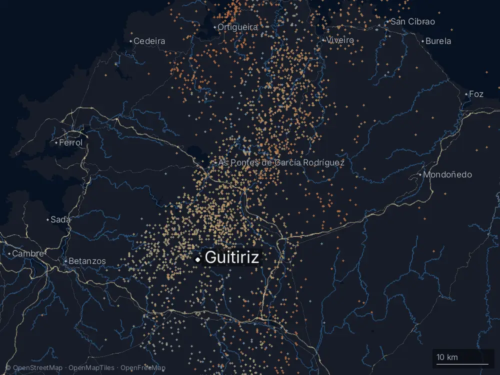 Karte der Blitze bei Guitiriz am Sonntag, 21. Juni 2026