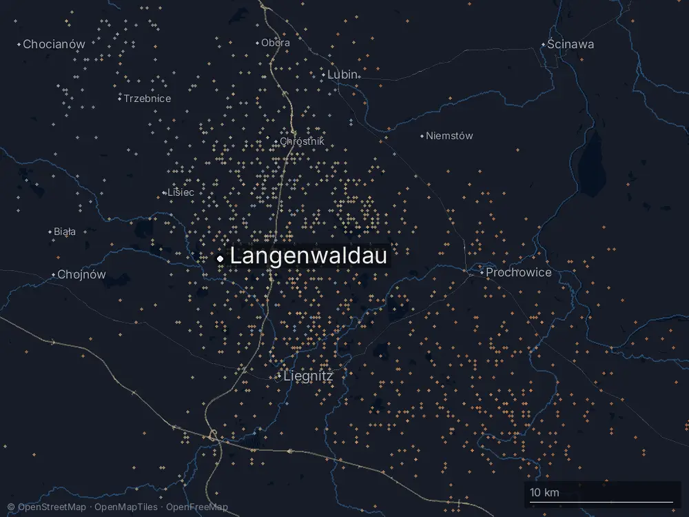 Karte der Blitze bei Langenwaldau am Sonntag, 21. Juni 2026