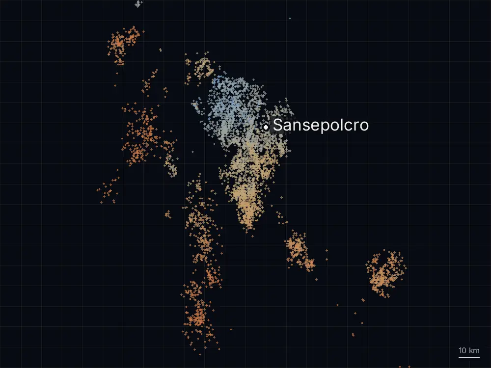 Karte der Blitze bei Sansepolcro am Sonntag, 21. Juni 2026