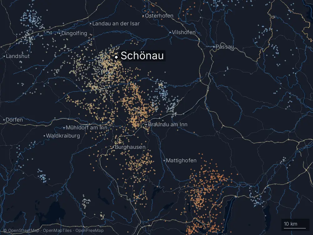 Karte der Blitze bei Schönau am Sonntag, 21. Juni 2026