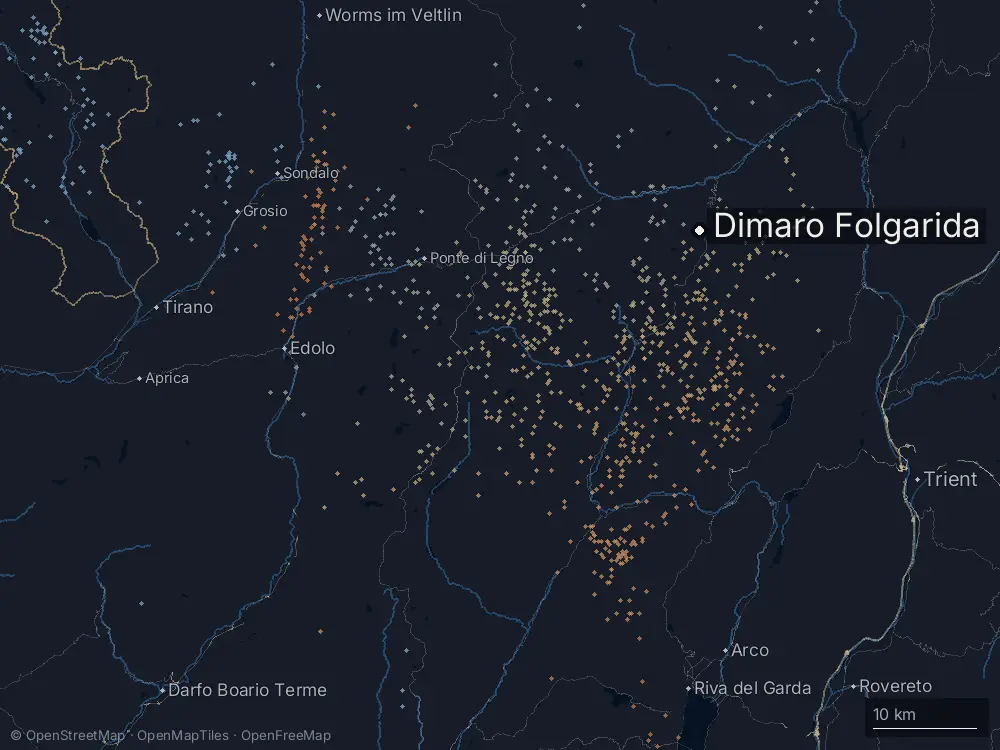 Karte der Blitze bei Dimaro Folgarida am Montag, 22. Juni 2026