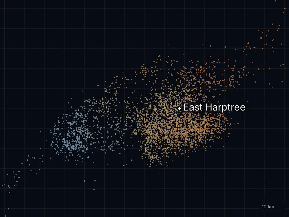 Karte der Blitze bei East Harptree am Montag, 22. Juni 2026