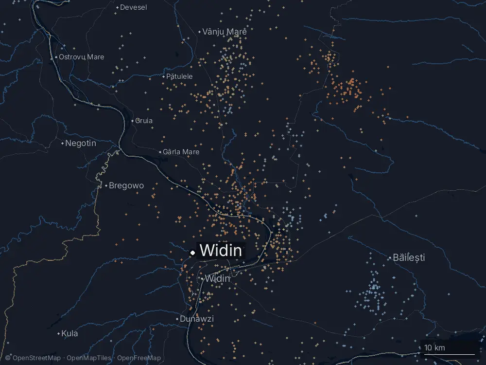 Karte der Blitze bei Widin am Montag, 22. Juni 2026