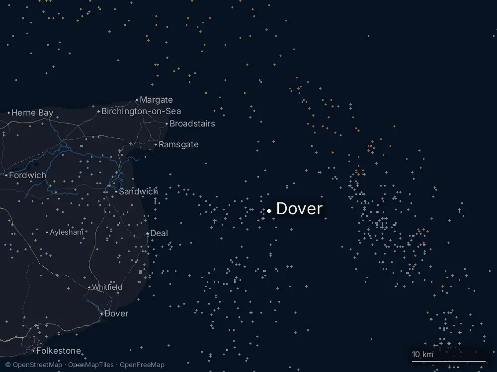 Karte der Blitze bei Dover am Dienstag, 23. Juni 2026