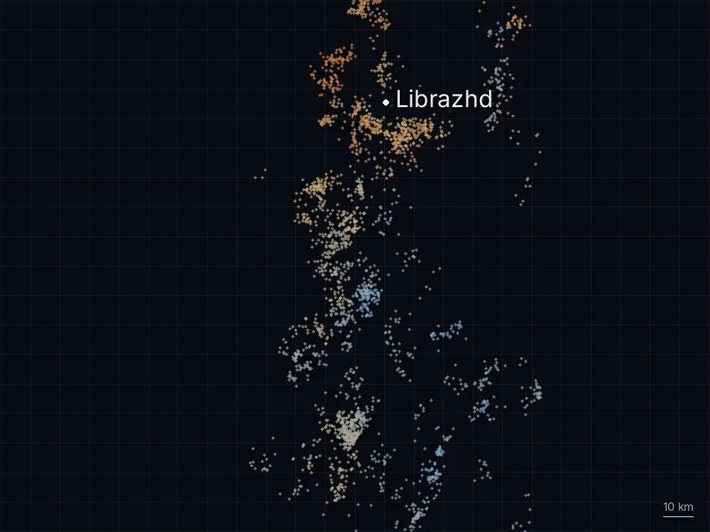 Karte der Blitze bei Librazhd am Dienstag, 23. Juni 2026