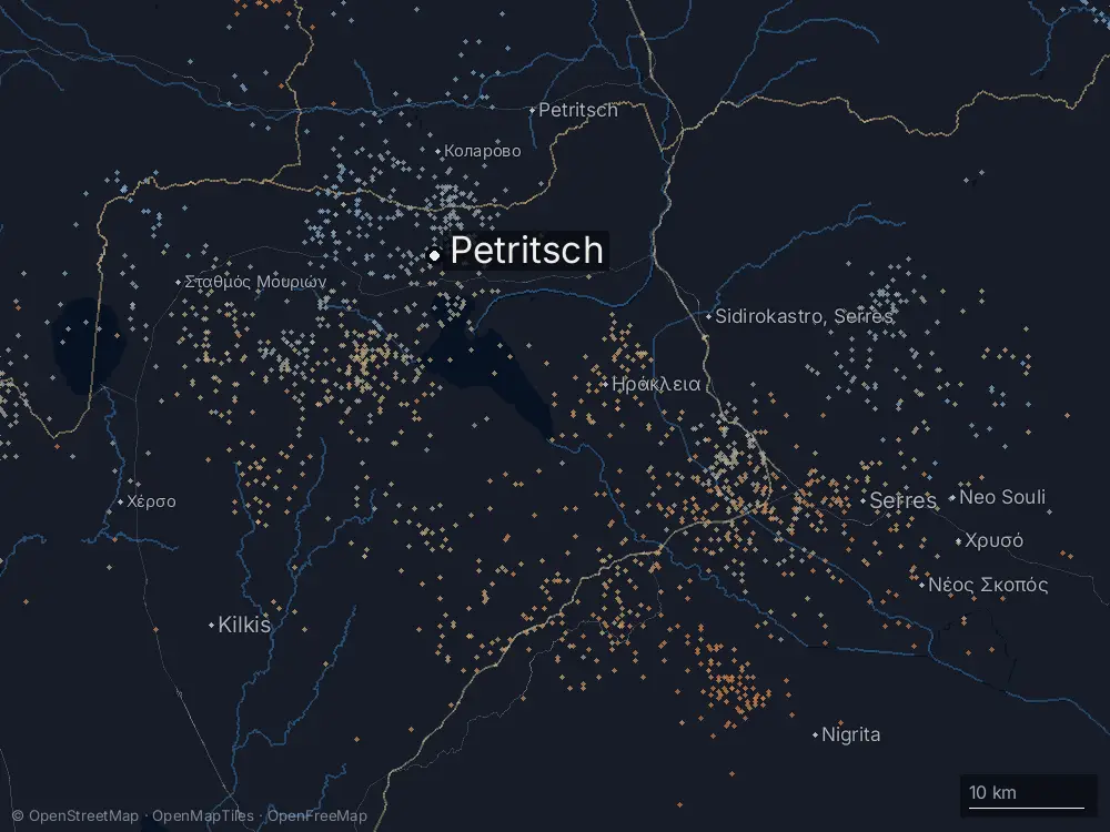 Karte der Blitze bei Petritsch am Dienstag, 23. Juni 2026
