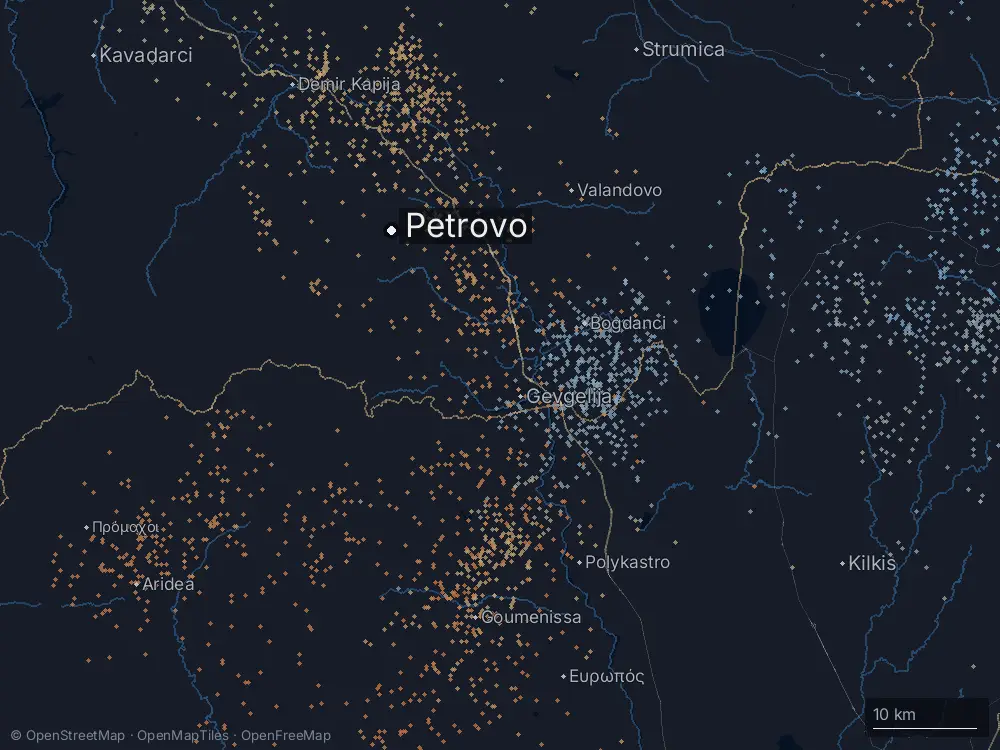 Karte der Blitze bei Petrovo am Dienstag, 23. Juni 2026