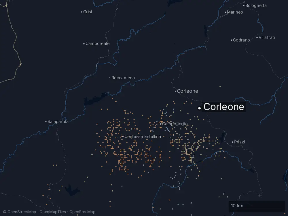 Karte der Blitze bei Corleone am Mittwoch, 24. Juni 2026