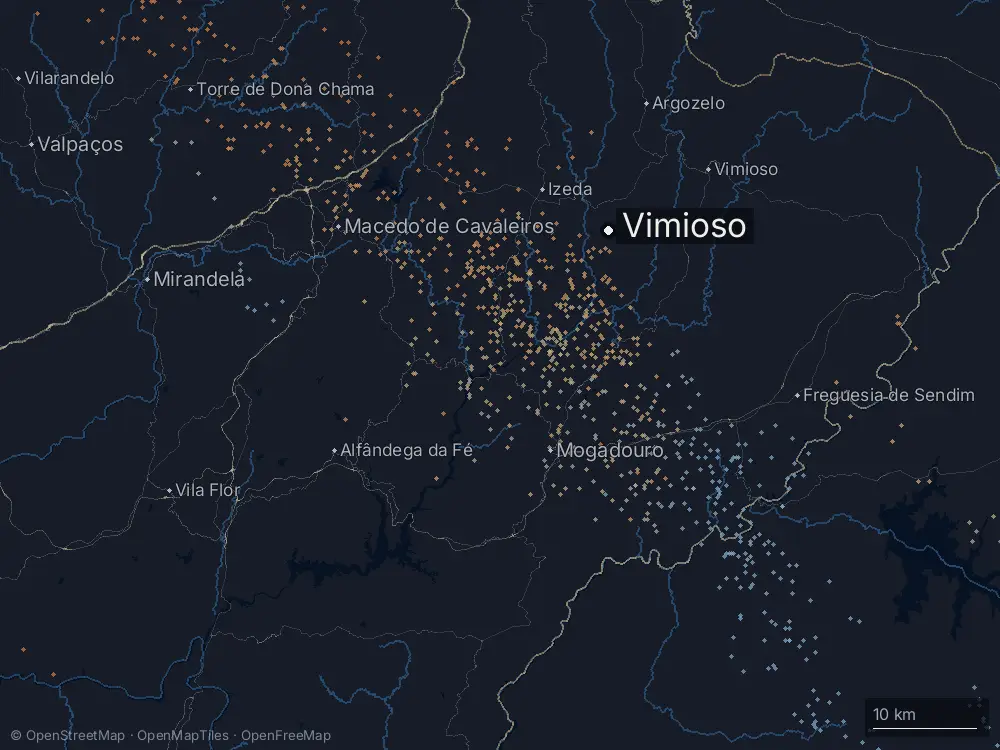 Karte der Blitze bei Vimioso am Mittwoch, 24. Juni 2026