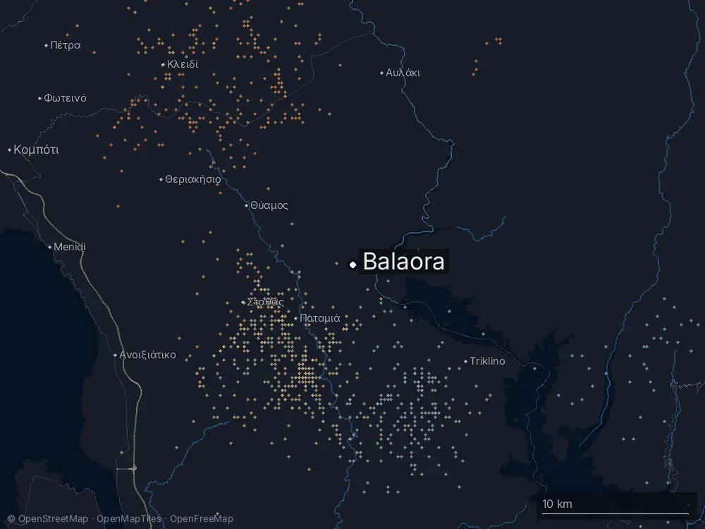 Karte der Blitze bei Balaora am Donnerstag, 25. Juni 2026