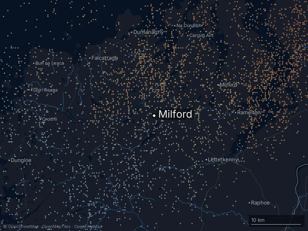 Karte der Blitze bei Milford am Donnerstag, 25. Juni 2026