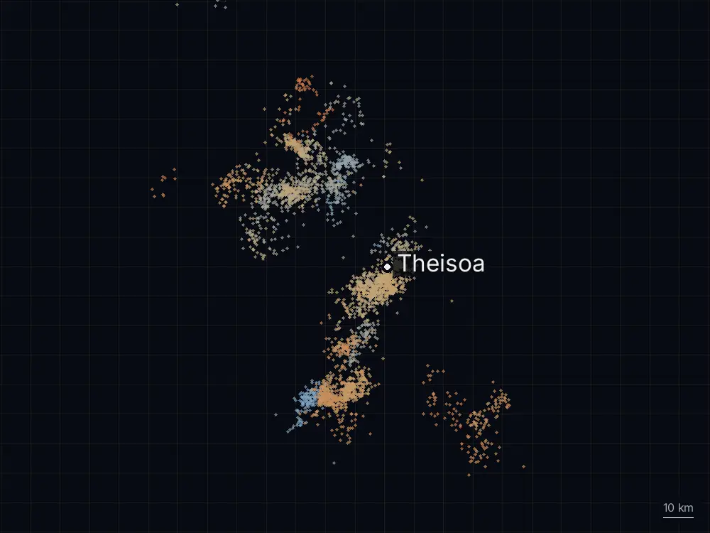 Karte der Blitze bei Theisoa am Donnerstag, 25. Juni 2026
