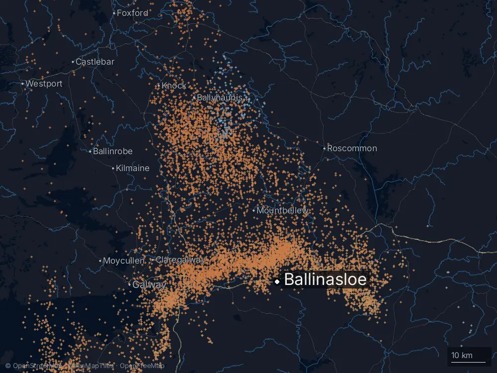 Karte der Blitze bei Ballinasloe am Freitag, 26. Juni 2026