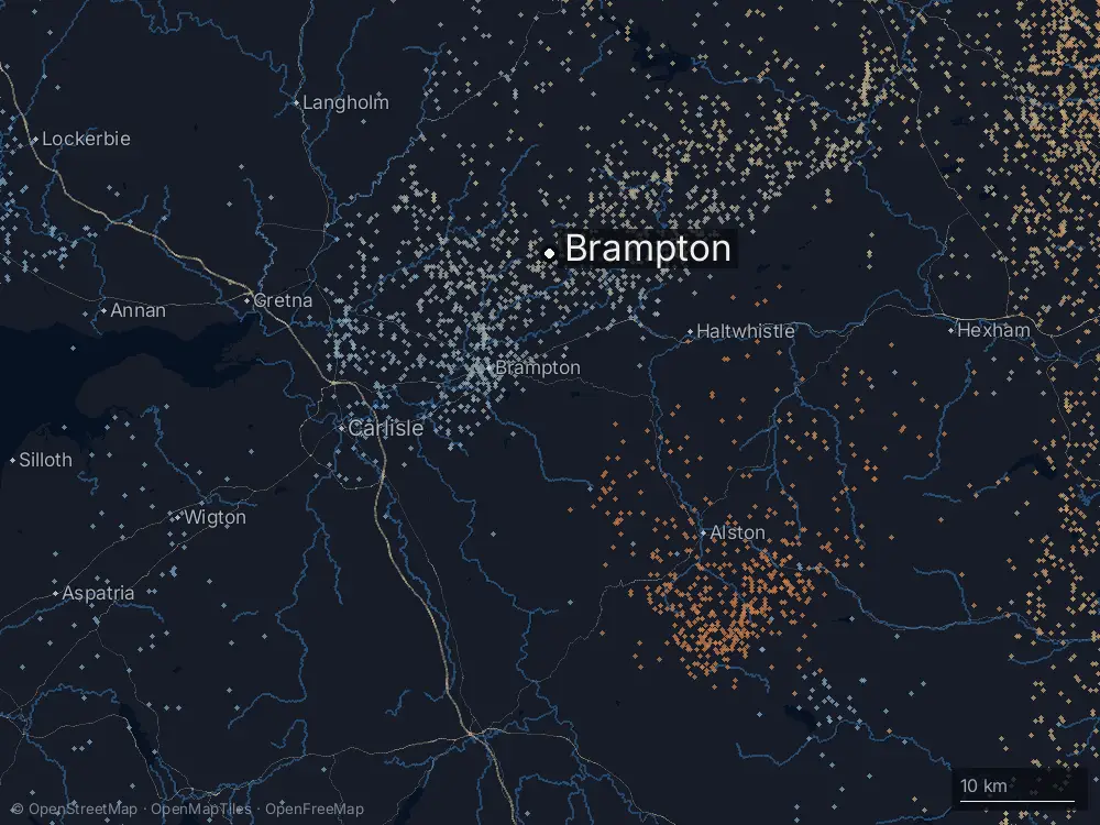 Karte der Blitze bei Brampton am Freitag, 26. Juni 2026