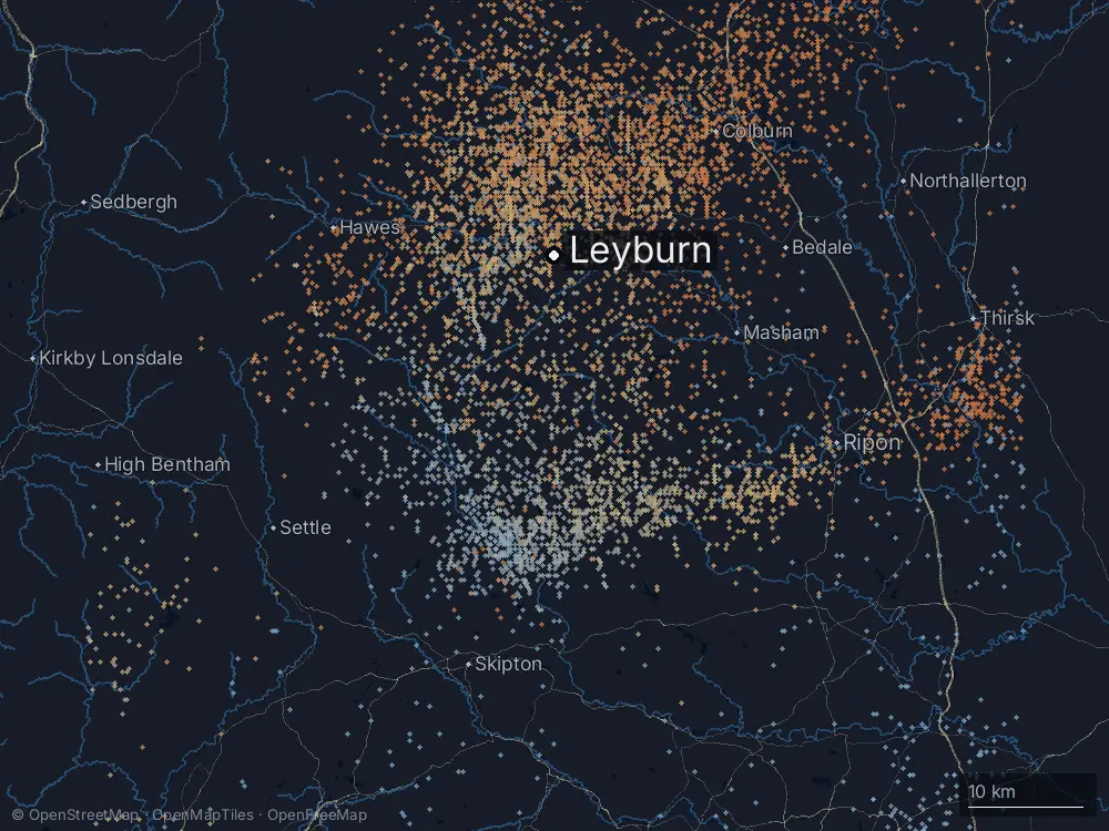 Karte der Blitze bei Leyburn am Freitag, 26. Juni 2026