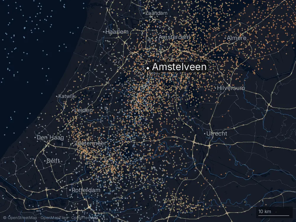 Karte der Blitze bei Amstelveen am Samstag, 27. Juni 2026