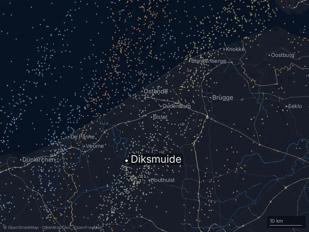 Karte der Blitze bei Diksmuide am Samstag, 27. Juni 2026