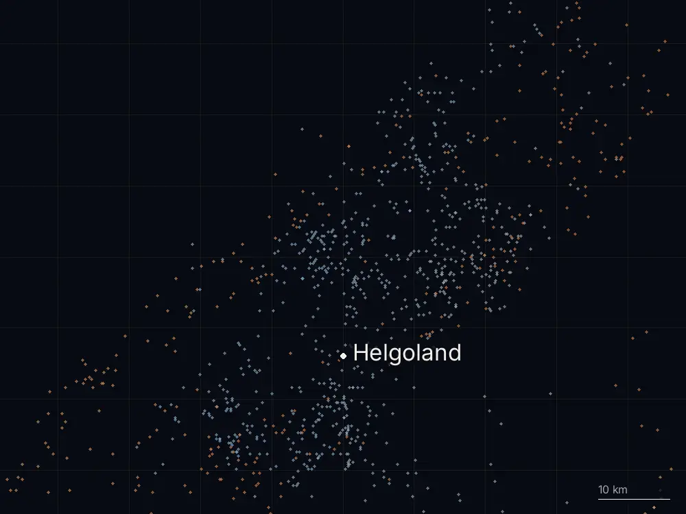 Karte der Blitze bei Helgoland am Samstag, 27. Juni 2026