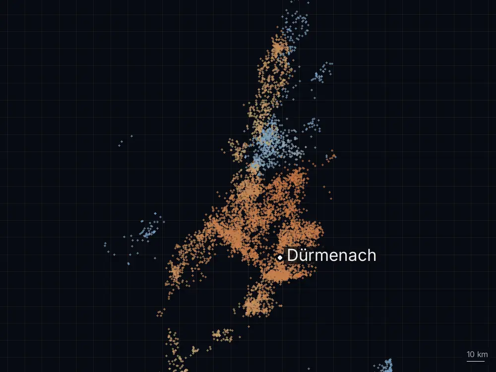 Karte der Blitze bei Dürmenach am Sonntag, 28. Juni 2026