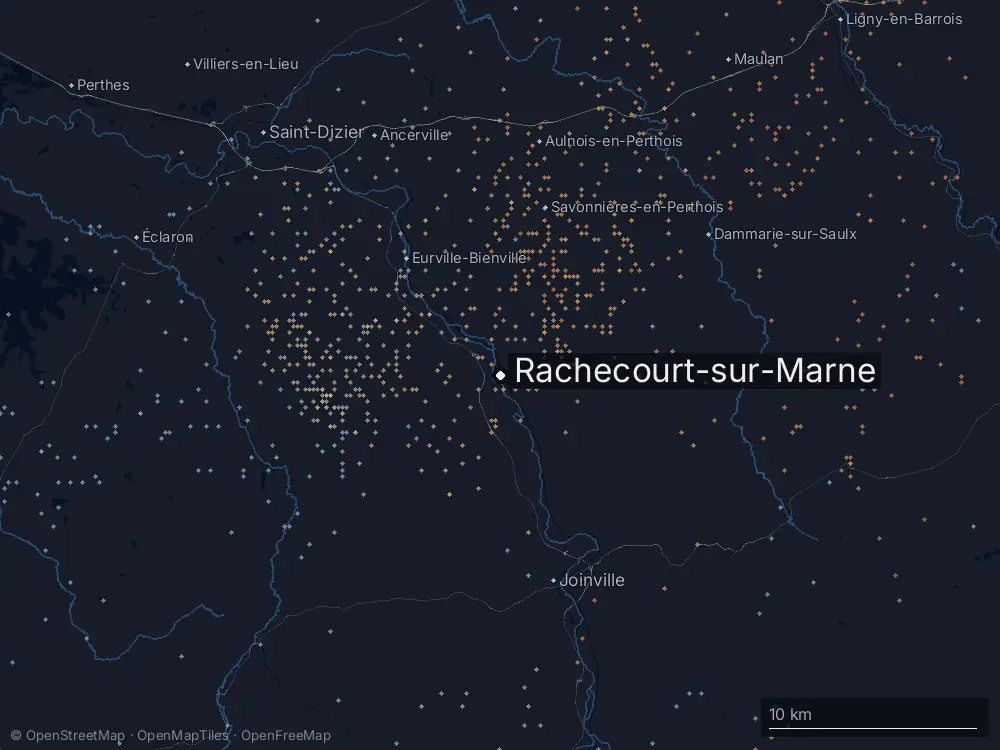 Karte der Blitze bei Rachecourt-sur-Marne am Sonntag, 28. Juni 2026