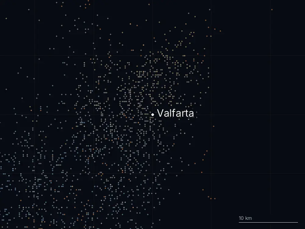 Karte der Blitze bei Valfarta am Sonntag, 28. Juni 2026