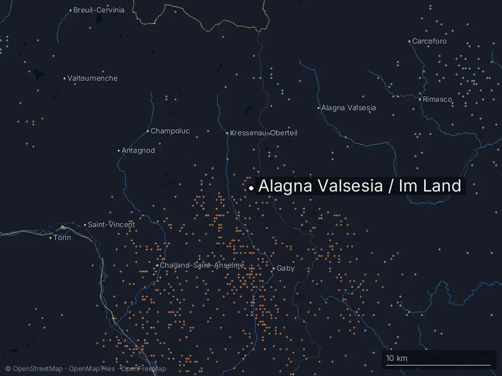 Karte der Blitze bei Alagna Valsesia / Im Land am Montag, 29. Juni 2026