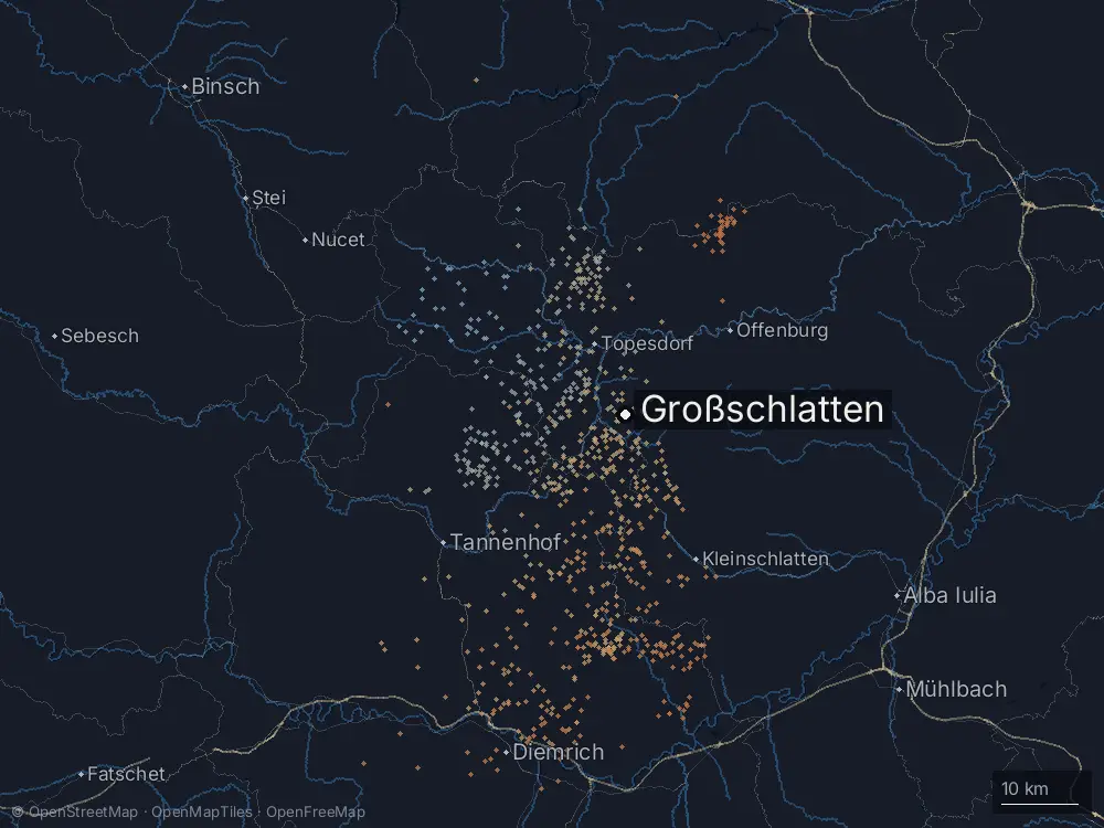 Karte der Blitze bei Großschlatten am Montag, 29. Juni 2026