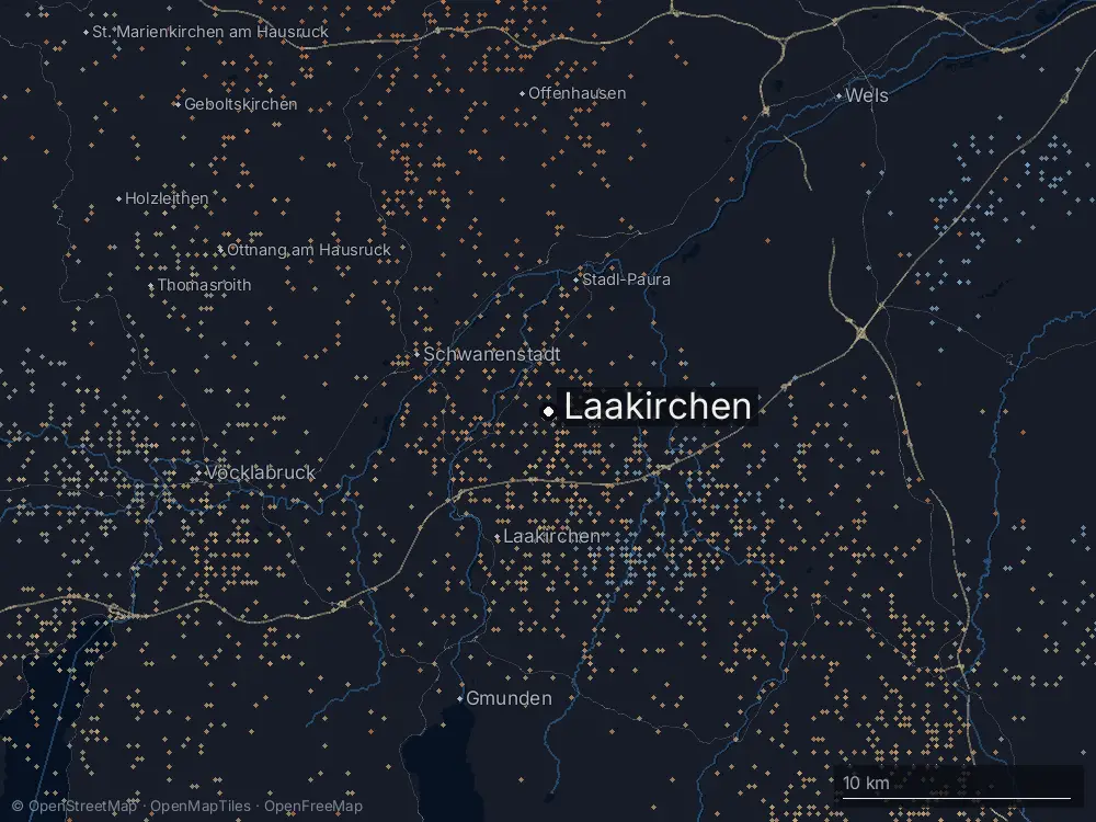 Karte der Blitze bei Laakirchen am Montag, 29. Juni 2026