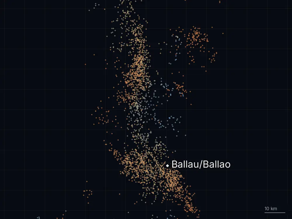 Karte der Blitze bei Ballau/Ballao am Dienstag, 30. Juni 2026