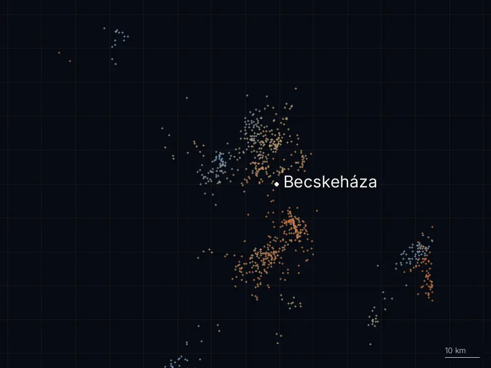 Karte der Blitze bei Becskeháza am Dienstag, 30. Juni 2026