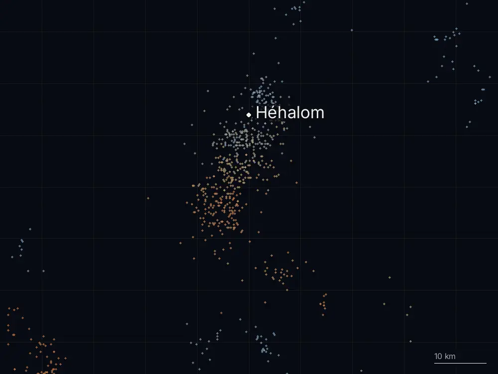 Karte der Blitze bei Héhalom am Dienstag, 30. Juni 2026