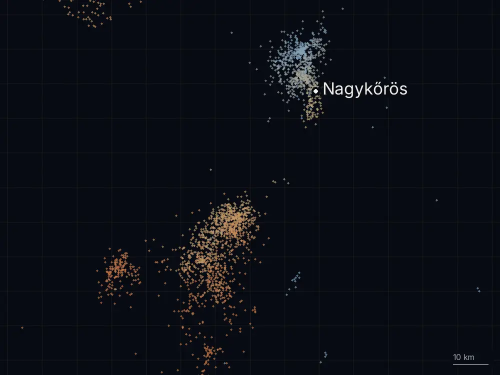 Karte der Blitze bei Nagykőrös am Dienstag, 30. Juni 2026