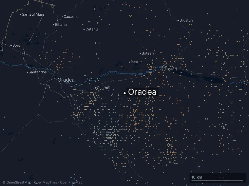 Karte der Blitze bei Oradea am Dienstag, 30. Juni 2026