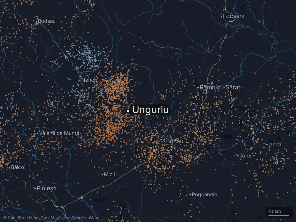 Karte der Blitze bei Unguriu am Dienstag, 30. Juni 2026