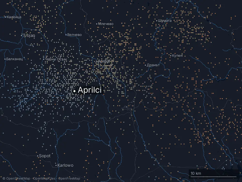 Karte der Blitze bei Aprilci am Mittwoch, 1. Juli 2026
