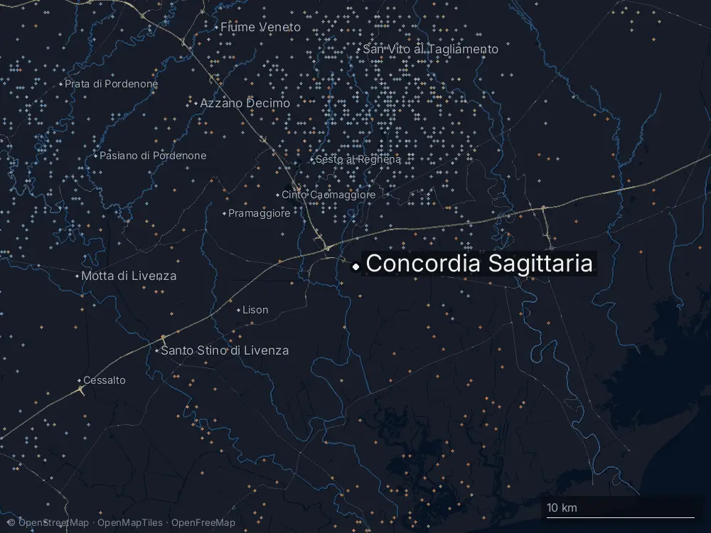 Karte der Blitze bei Concordia Sagittaria am Mittwoch, 1. Juli 2026