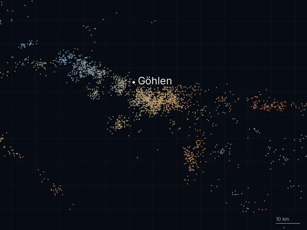 Karte der Blitze bei Göhlen am Mittwoch, 1. Juli 2026