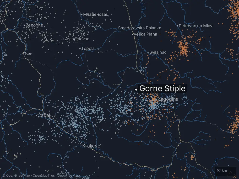 Karte der Blitze bei Gorne Stiple am Mittwoch, 1. Juli 2026