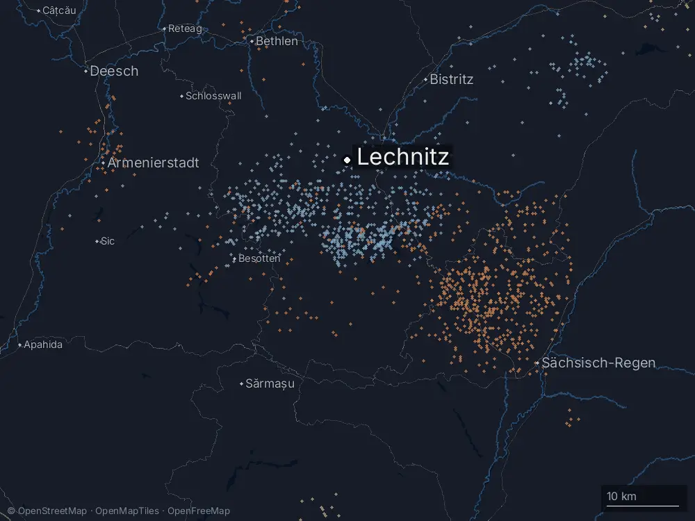 Karte der Blitze bei Lechnitz am Mittwoch, 1. Juli 2026