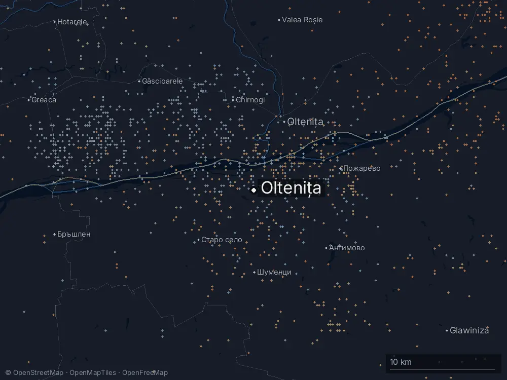 Karte der Blitze bei Oltenița am Mittwoch, 1. Juli 2026