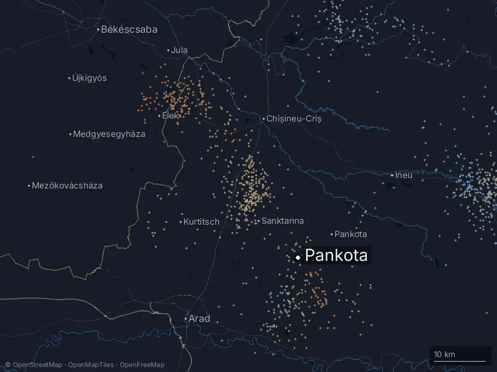 Karte der Blitze bei Pankota am Mittwoch, 1. Juli 2026