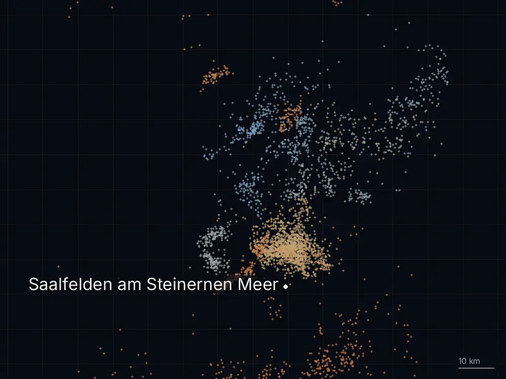 Karte der Blitze bei Saalfelden am Steinernen Meer am Mittwoch, 1. Juli 2026
