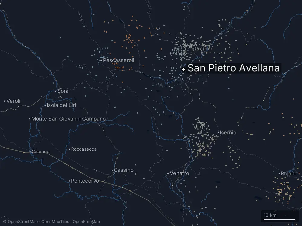 Karte der Blitze bei San Pietro Avellana am Mittwoch, 1. Juli 2026