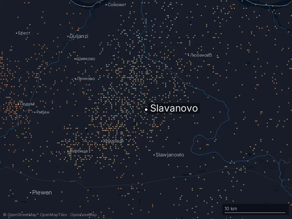 Karte der Blitze bei Slavanovo am Mittwoch, 1. Juli 2026