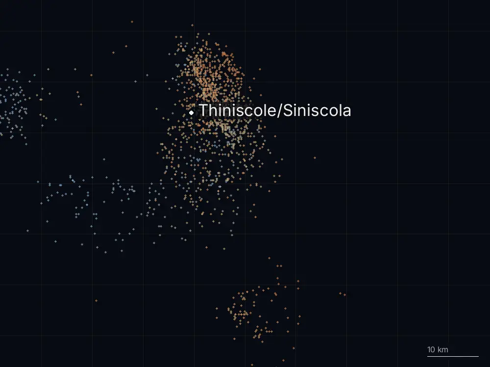Karte der Blitze bei Thiniscole/Siniscola am Mittwoch, 1. Juli 2026
