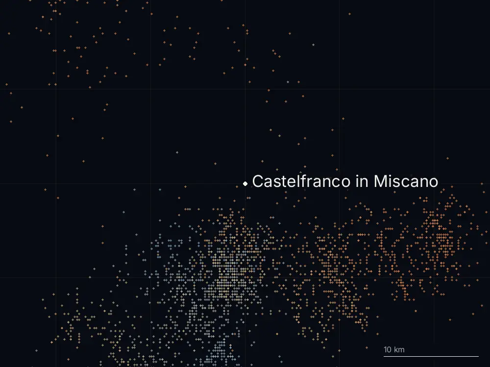 Karte der Blitze bei Castelfranco in Miscano am Donnerstag, 2. Juli 2026